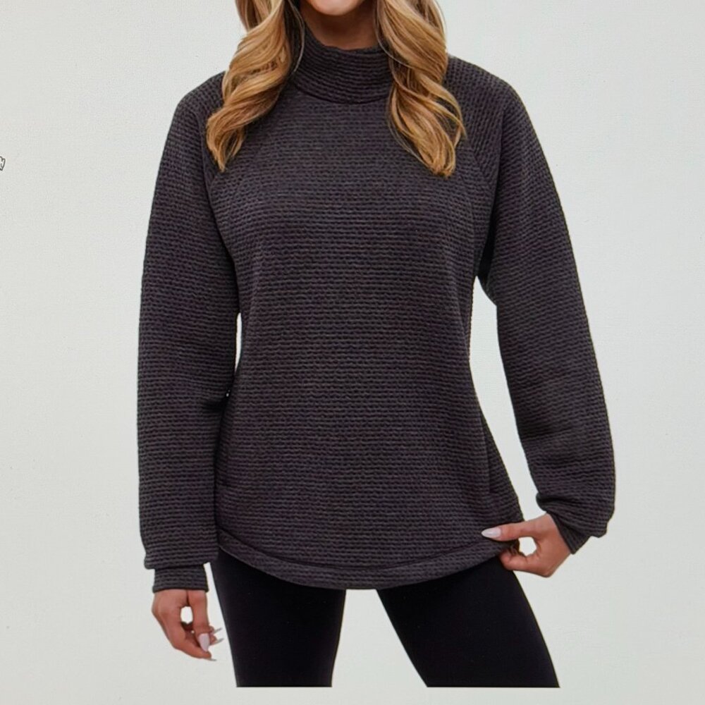 Bench Women's Textured Funnel Neck Top, Dark Gray, Medium (12-14) - New w/ Tags